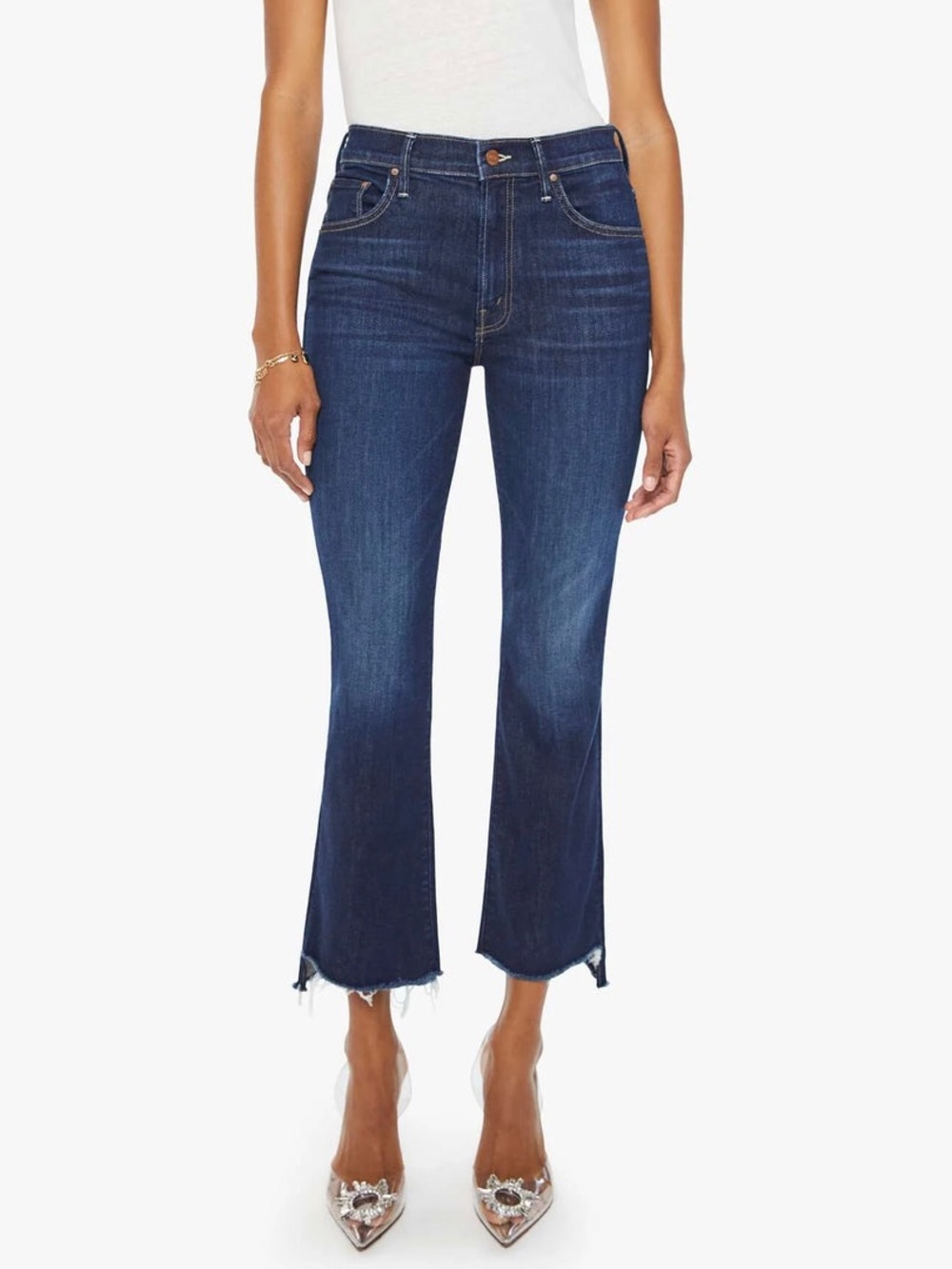 MOTHER Dark Blue High-Rise Cropped Flare Jeans